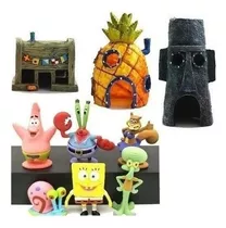 Figuras De Paisagem Do Bob Esponja Com Decoração, 9 Peças.