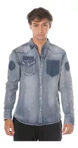 Camisa Jean Hombre Azul Elastizada Recta Excelente Calidad