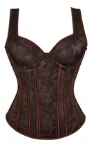 Corpete Corset Espartilho Overbus Corselet Alça Zíper Marrom