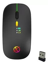 Mouse Inalámbrico Recargable Luces Led Gamer Pc/laptop Fino Xinua Color Negro