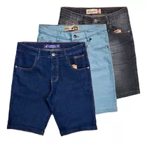 Kit Com 3 Bermudas Shorts Jeans Masculinos Com Lycra Premium