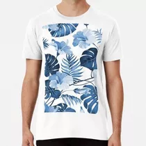 Remera Blue Palm Tree Branch Design Algodon Premium 