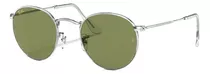 Anteojos De Sol Ray-ban Round Metal Legend Large Con Marco De Metal Color Polished Silver, Lente Light Green De Cristal Clásica, Varilla Polished Silver De Metal - Rb3447