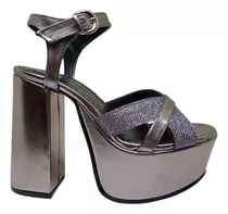 Sandalia Fiesta Mujer Taco Plataforma Zapato Brillo Moda Pal
