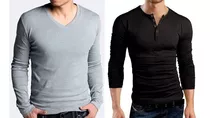 Pack X 2 Remeras Entalladas Slim Fit Mangas Largas Algodon