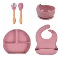 Set Platos Babero Para Bebe En Silicona Con Succión Chupa