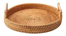 Bandeja Rattan Con Asas Circular Rustica Decorativa 28cm