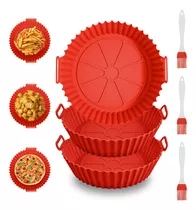 3 Reutilizable Silicona Bandeja Para Freidora De Air Fryer Color Rojo