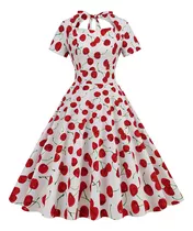 Vestido Manga Corta Estampadovintage Cintura Alta Para Mujer