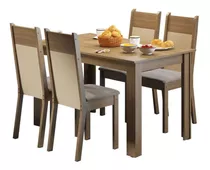 Juego De Comedor Madesa Havana Con 4 Sillas Marron / Creme Color Rústico/crema/perla Diseño De La Tela De Las Sillas Liso