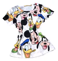 Camiseta Feminina Soltinha Desenhos Mickey Pateta Pluto 