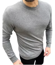 Buzo Tipo Sweater Cuello Redondo Waffle Gris Oscuro