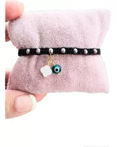 Pulsera Tejida Con Cristales Y Dijes Ojo Turco Y Trebol