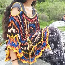 Tejido Artesanal Crochet Vestido Poncho De Playa