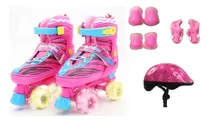 Patins Roller Infantil Completo Luna Com Led E Kit Proteção 