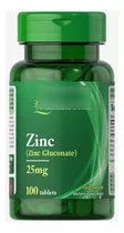 Zinc Gluconato 25mg 100 Tabletas / Puritans Pride Sabor Natural