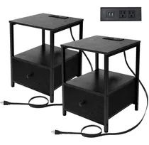 Amhancible Juego 2 Mesita Noche Mesa Auxiliar Para Sala Usb