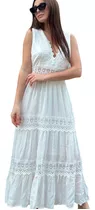 Vestido Largo Importado Bordado Guipur Boho Civil Novia 