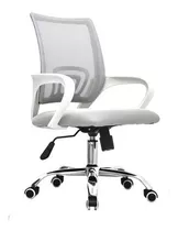 Silla De Oficina Ergonomica Giratoria Brazo Fijo Base Cromada Reclinable Modelo Quito Color Blanco/gris