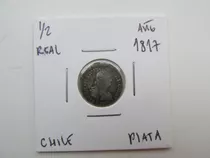 Moneda Chile 1 /2  Real Plata Año 1817 Colonia Española 