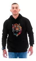 Blusa Moletom Tigre Psicodélico Colorido Capuz E Bolso