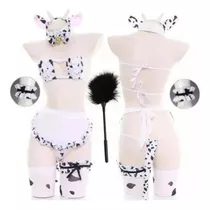 Babydoll Kawaii Lolita Lenceria Vaca Con 9 Accesorios