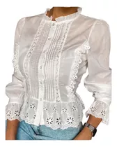 Camisa Importada Mujer Blusa Camisola Calada Broderie Encaje