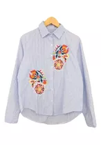 Camisa Bordada Rayada Mujer 