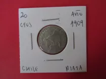 Antigua Moneda Chile 20 Centavos De Plata Año 1909