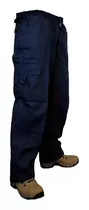 Pantalon Cargo Trabajo Gabardina Azul Cintura  Elasticada