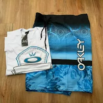 Kit Bermuda De Tactel Azul + Camiseta Oakley