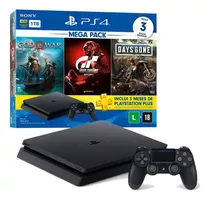 Ps4 Slim 1tb Console Playstation 4 + 2 Controles + Jogos