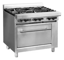 Cocina De 6 Hornillas Con Horno Industrial En Acero Inox.