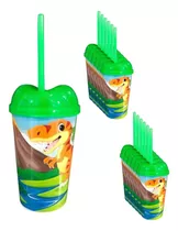 Vaso Pitillo Dinosaurios Sorpresa X12u Alta Calidad Cumple