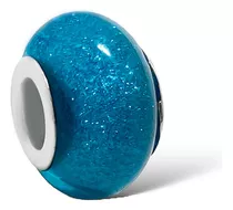 Berloque Charm Murano Separador Azul Glitter Banhado A Prata