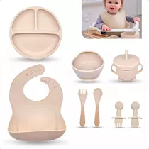 Kit 8 Alimentação Bebê Silicone Prato Babador Copo Tigela