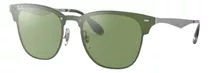 Anteojos De Sol Ray-ban Clubmaster Blaze Con Marco De Metal Color Polished Silver, Lente Dark Green/silver De Plástico Espejada, Varilla Polished Silver De Metal - Rb3576n