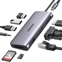 Hub Adaptador Tipo-c A 3x Usb 3.0 + Hdmi 4k + Rj45 + Pd 100w