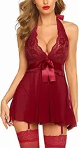 Lencería Sexy Para Mujer Babydoll De Encaje Cuello En V