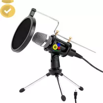 Microfono Condensador Profesional Tripode Pc Celular 3.5mm Color Negro