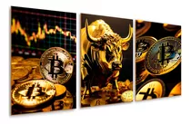 Kit 3 Quadros Decorativos Mdf Bitcoin Cripto Trader Ouro