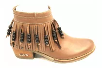 Bota Cuero Mujer Con Flecos Art British. Marca Claris Shoes