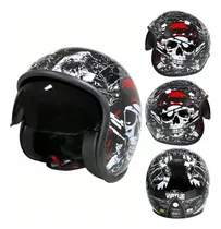 Casco Retro Vintage Para Scooter-calavera Negra