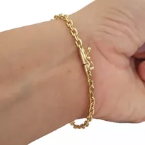 Pulseira Cadeado 3mm Banhado A Ouro 18k Com 10 Milésimos