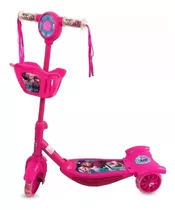 Patinete Infantil Frozen E Outros Com Cesta Luzes Som 3 Roda