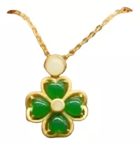 Collar Colgante Trébol De Jade Natural Amuleto Suerte