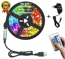 Fita Led Rgb 5050 Rolo 5m Prova Dágua + Controle + Fonte 110v/220v