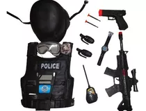 Kit Infantil Conjunto Policial Colete Granada Pistola  Alvo