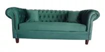 Sofa Felpa 3 Cuerpos Chesterfield Capitone Brabante Verde  