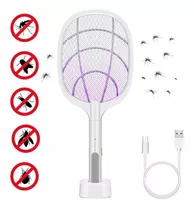 Raqueta Eléctrica Mata Moscas Zancudos Insectos Con Uv Y Usb Color Blanco